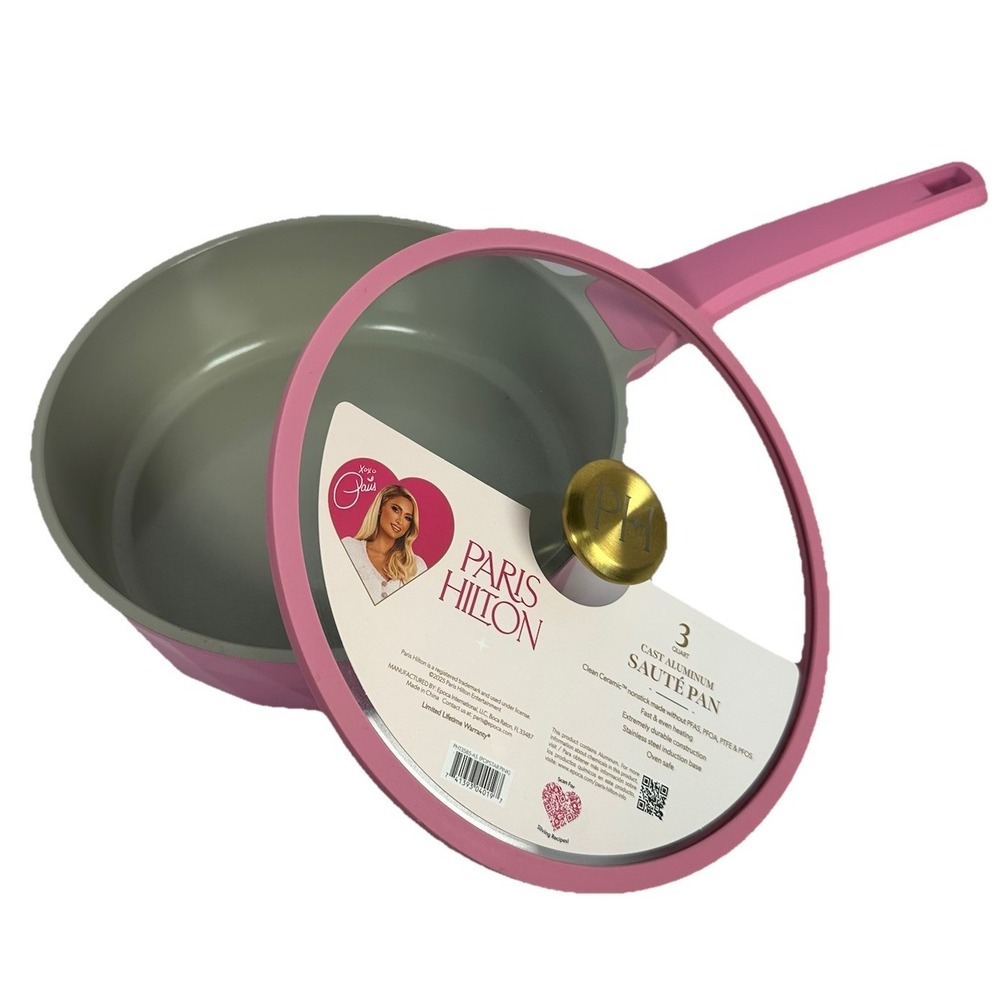 Paris Hilton 3 Qt Pink Cast Aluminum Sauté Pan With Lid‎ Nonstick Ceramic